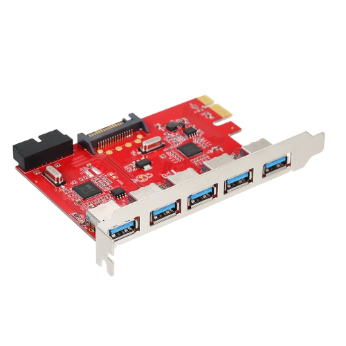 PCI-E to USB 3.0 5 Ports Express Expansion Card Mini PCI-E USB 3.0 Adapter Controller Hub with Internal USB 3.0 19Pin Connector and 15Pin Power Connector