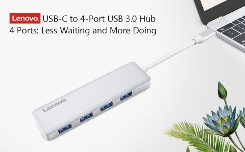 Lenovo USB Type-C to 4 Port USB 3.0 Hub 5Gbps High-Speed Aluminum USB-C Adapter for MacBook Pro Chromebook Pixel and More