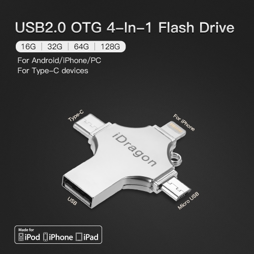 USB2.0 128G OTG 4-In-1 Type-C Thumb Drive Flash Drive Memory Stick For Android/iPhone/PCs