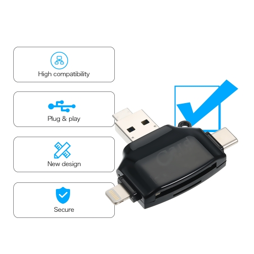 SD Card Reader 4 in 1 SD/TF Card Reader Adapter for iPhone/Android/PC