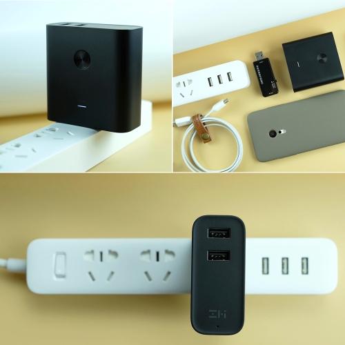Original Xiaomi ZMI 2 in1 QC3.0 Dual USB Wall Charger with 6500mAh Power Bank for Mobile Phone US Plug (Black)