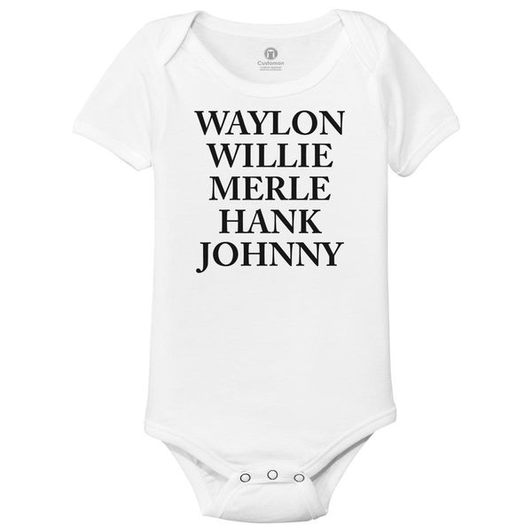 Waylon Jennings Millie Merle Hank Johnny Baby Onesies White / 6M