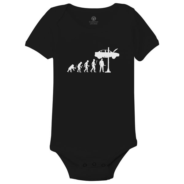 Evolution Of Man And Mechanic Funny Baby Onesies Black / 6M