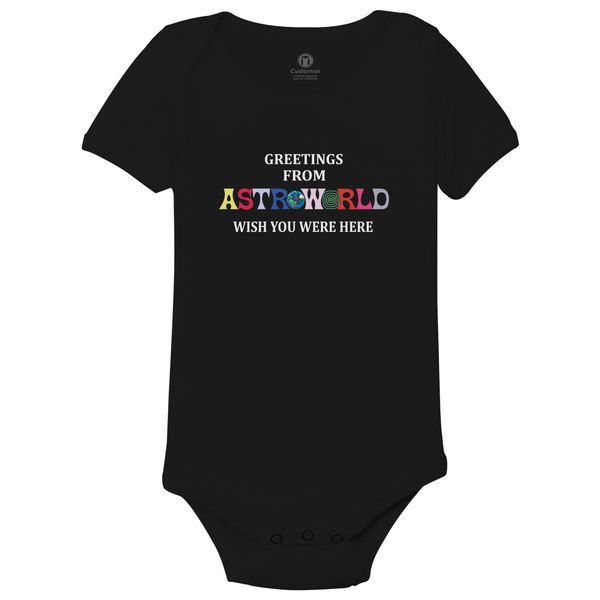 Greetings From Astroworld Wish You Were Here V1 Baby Onesies Black / 6M