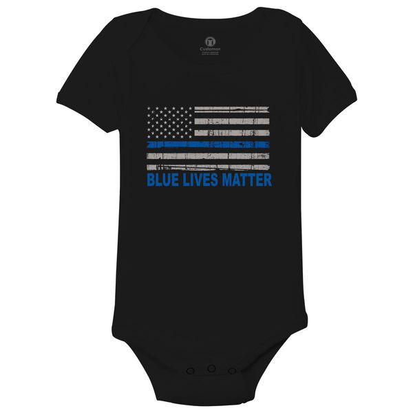 Blue Lives Matter Baby Onesies Black / 6M