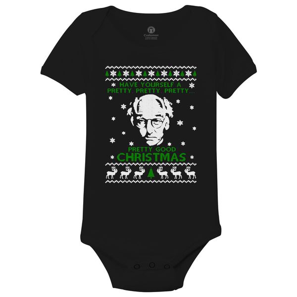 Larry David Pretty Good Christmas Ugly Sweater Baby Onesies Black / 6M