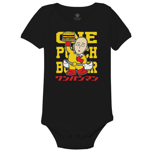 One Punch Man One Punch Burger Baby Onesies Black / 6M