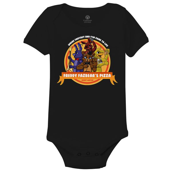 Five Nights At Freddy's Pizza Baby Onesies Black / 6M