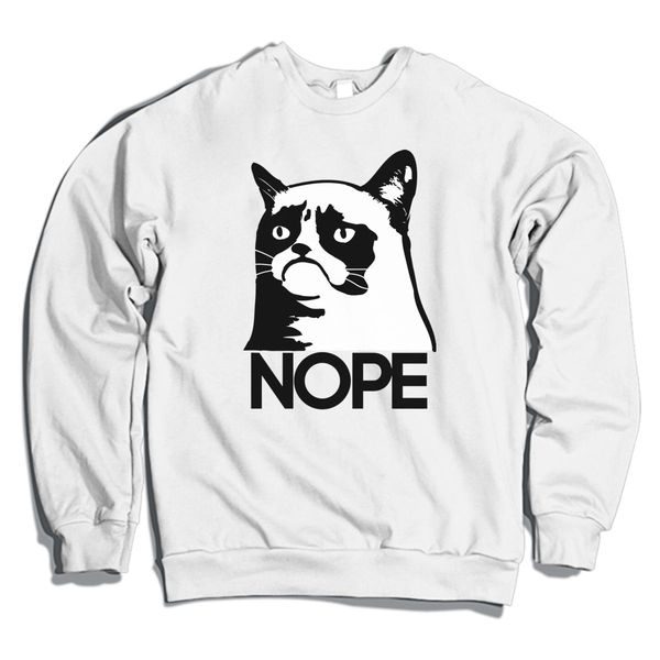 Grumpy Cat Nope Crewneck Sweatshirt White / S