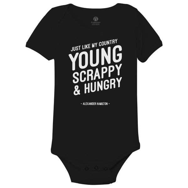 Just Like My Country Young Scrappy And Hungry Baby Onesies Black / 6M