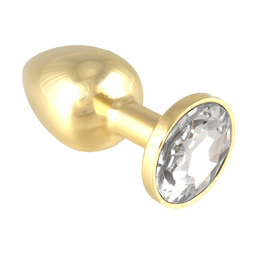 Gold Butt Plug With Clear Crystal