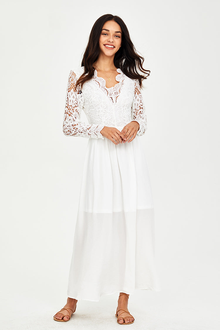 White Lace Backless Dress