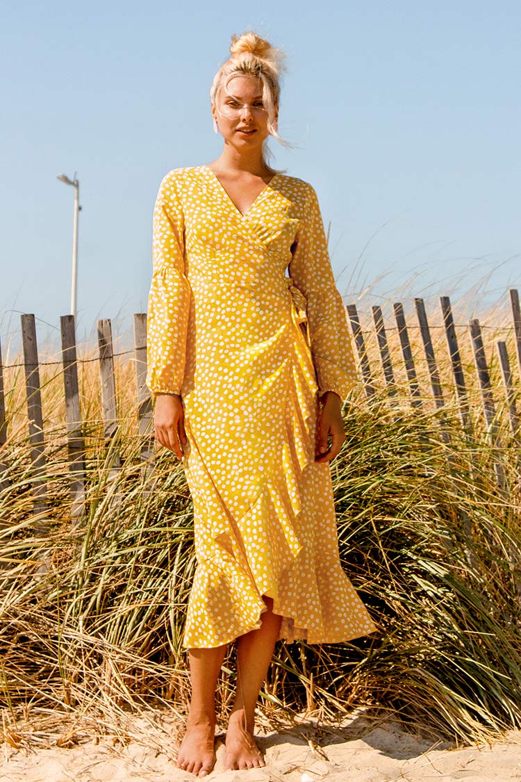 Yellow Polka Dot Wrap Dress