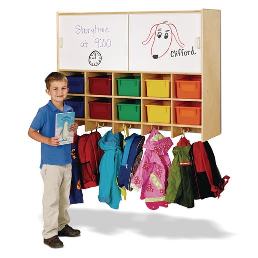 Jonti-Craft® 10-Section Wall Mount Coat Locker with Storage - with Colored Cubbie Trays