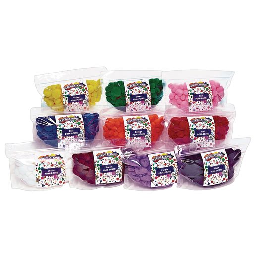 Colorations® Single Color Pom-Poms, Value Pack - Set of 10 Colors
