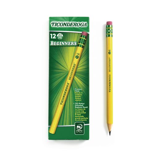 Ticonderoga® Beginners® No. 2 Pencils - With Erasers, Set of 12, Sustainable Wood