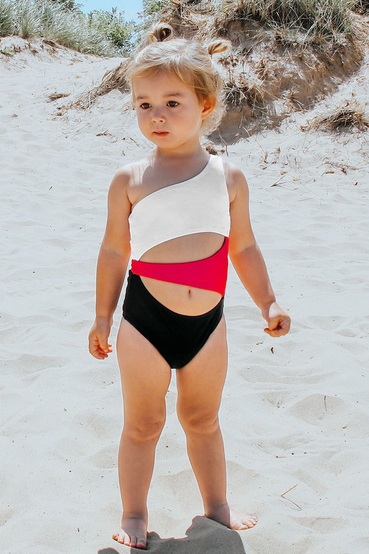 One Shoulder Cutout One-Piece Swimsuit For Toddler Girls and Girls
