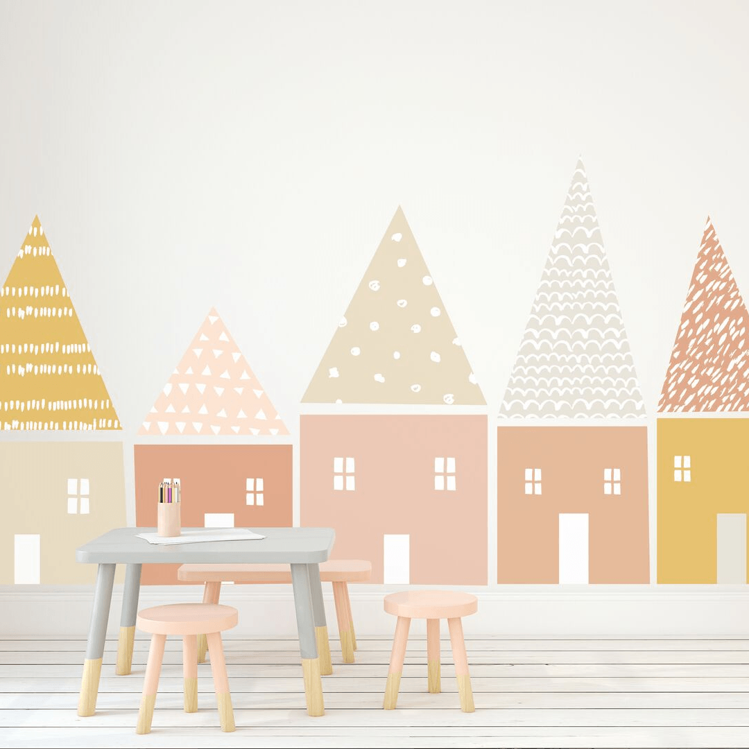 Large Folk House Wall Decal Set - Pastel Colors