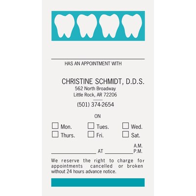 Medical Arts Press(r) 2-Color Dental Appointment Cards; Teeth at Top