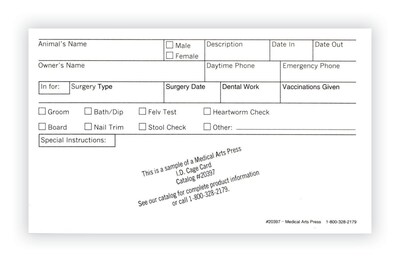 Medical Arts Press(r) Vet Cage Card, Check Off Boxes for a Variety of Services, 3x5"