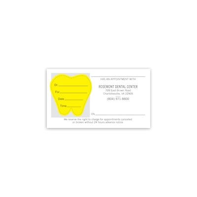Medical Arts Press(r) Single-Imprint Peel-Off Sticker Appointment Cards; Yellow Tooth