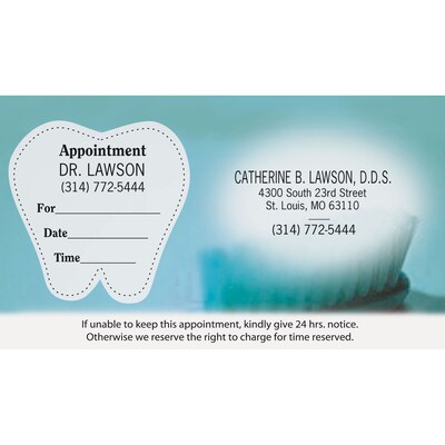Medical Arts Press(r) Dual-Imprint Peel-Off Sticker Appointment Cards; Standard, Toothbrush Photo