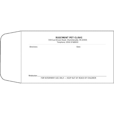Medical Arts Press(r) Pill Envelopes; 3-1/8" x 5-1/2", White, Gummed, Personalized, Style A, 500/Box