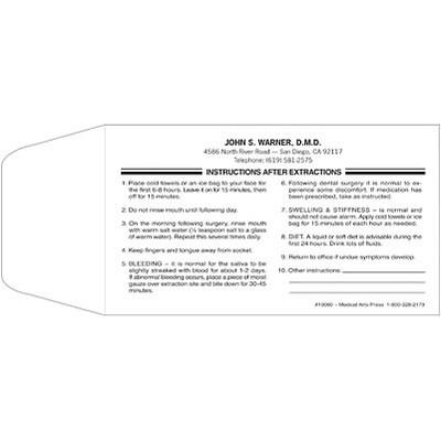 Medical Arts Press (r) Extraction Pill Envelopes; 3-1/8"x5-1/2", White, Gummed, Personalized, 500/Bx