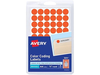Avery Hand Written Color Coding Labels, 0.5"Dia., Neon Red, 60/Sheet, 14 Sheets/Pack (5051)