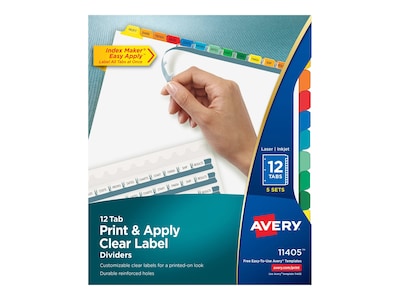 Avery Index Maker Print & Apply Label Paper Dividers, 12-Tab, Multicolor, 5 Sets/Pack (11405)