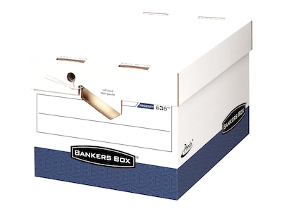 Bankers Box Presto Heavy Duty Corrugated Boxes, Letter/Legal Size, White/Blue, 12/Carton (0063601)