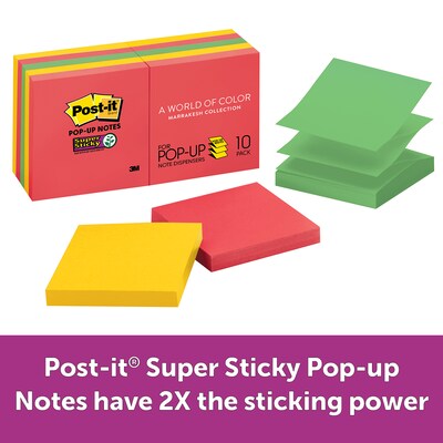 Post-it(r) Super Sticky Pop-Up Notes, 3&quot; x 3&quot;, Marrakesh Collection, 10 Pads (R330-10SSAN)