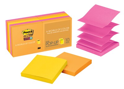 Post-it(r) Super Sticky Pop-Up Notes, 3" x 3", Rio de Janeiro Collection, 10 Pads/Pack (R33010SSAU)