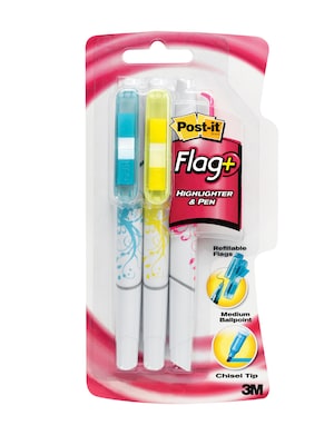 Post-it(r) Flag/Highlighter Pen, Assorted Colors, 3/Pack (691-HLP3)