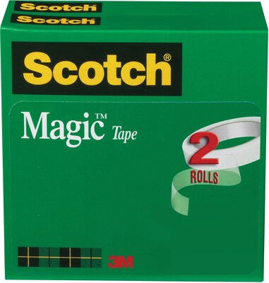 Scotch(r) Magic Tape, Invisible, Write On, Matte Finish, 1/2&quot; x 72 yds., 3&quot; Core, 2 Rolls (810-2P12-72)