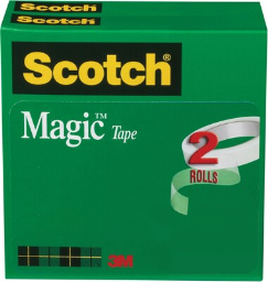 Scotch(r) Magic Tape, Invisible, Write On, Matte Finish, 1/2" x 72 yds., 3" Core, 2 Rolls (810-2P12-72)