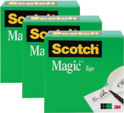 Scotch(r) Magic Tape, Invisible, Write On, Matte Finish, 1" x 72 yds., 3" Core, 3 Rolls (810-72-3PK)