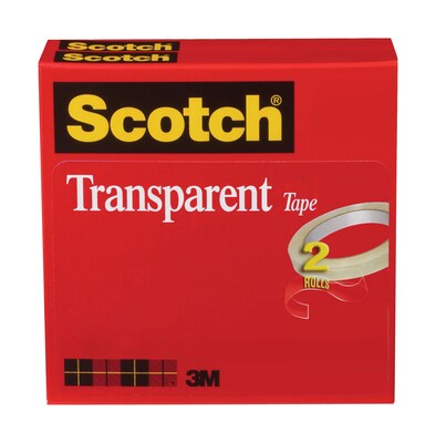 Scotch(r) Transparent Tape, Crystal Clear Clarity Finish, Glossy, 1/2&quot; x 72 yds., 3&quot; Core, 2 Rolls (600-2P12-72)