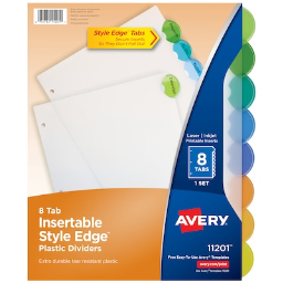 Avery(r) Style Edge(tm) Insertable Plastic Dividers, 8-Tab, Multicolor (11201)