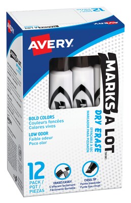 Avery Marks A Lot Desk-Style Dry Erase Marker, Chisel Tip, Black, 12 Markers per Pack (24408)