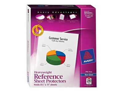 Avery Non-Glare Heavy Weight Sheet Protectors, 8.5" x 11", Clear, 200/Box (74401)