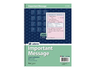 Adams Phone Message Pad, 5.5" x 3.8", Ruled, Pink, 50 Sheets/Pad (SC1184D)