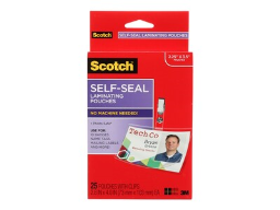 Scotch(tm) Self-Seal Laminating Pouches, ID Badge/Tag Size, 25 Pouches with Clips (LS852G)