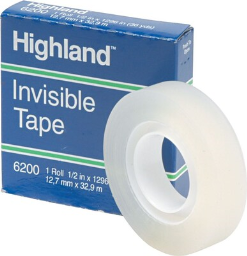 Highland(tm) Invisible Tape, Matte Finish, 1/2" x 36 yds., 1/Box (6200)