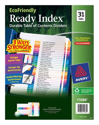 Avery ReadyIndex Paper 31 Tab Dividers, Multicolor, Set (11084)