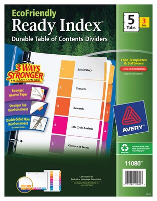Avery(r) EcoFriendly Ready Index(r) Multicolor Table of Contents Dividers, 5-tab