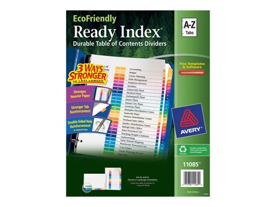 Avery EcoFriendly Ready Index A - Z Paper Dividers, 26-Tab, Multicolor (11085)