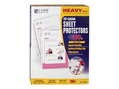 C-Line Heavy Weight Non-Glare Sheet Protectors, 8.5" x 11", Clear, 100/Box (62028)
