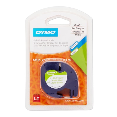 Dymo LetraTag 10697 Label Maker Tapes, 0.5"W, Black On White, 2/Pack