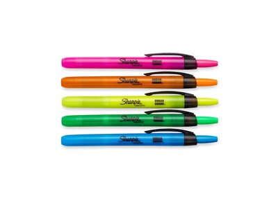 Sharpie Retractable Highlighters, Narrow Chisel Tip, Assorted Colors, 5/Pack (28175PP)